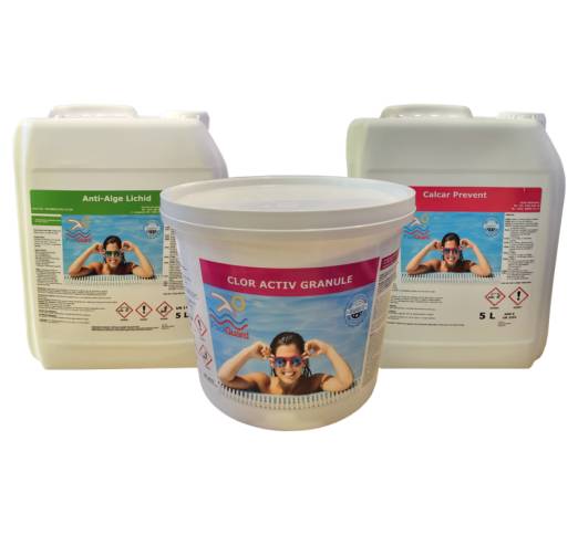 Set tratare apa piscina, Antialge 5l + Anticalcar 5l + Clor activ 5kg